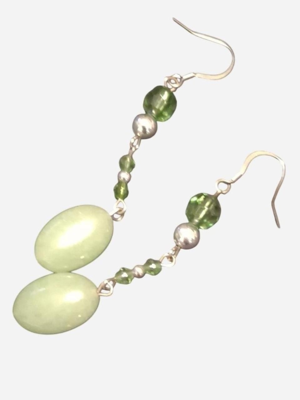 Source Unknown Light Green and Olive Beaded Drop Earrings
